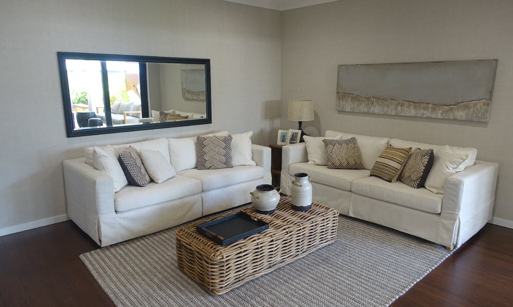 Matching sofas and rattan coffee table